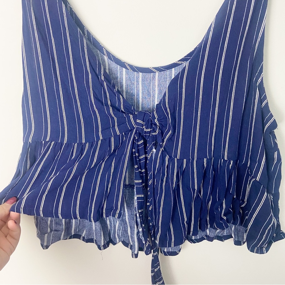 L.A Hearts Blue Striped Cropped Babydoll Tank with Tie Back - Picture 5 of 5